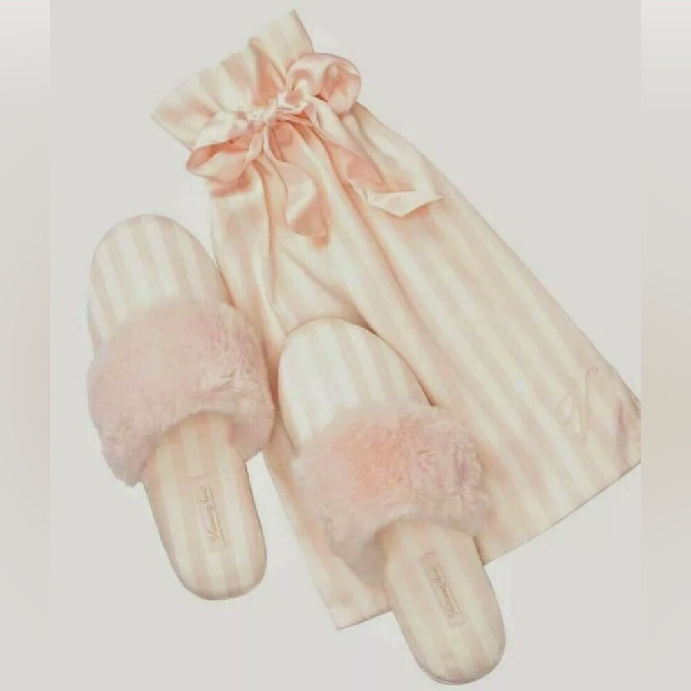 Pink Striped Slippers with Furry Detail